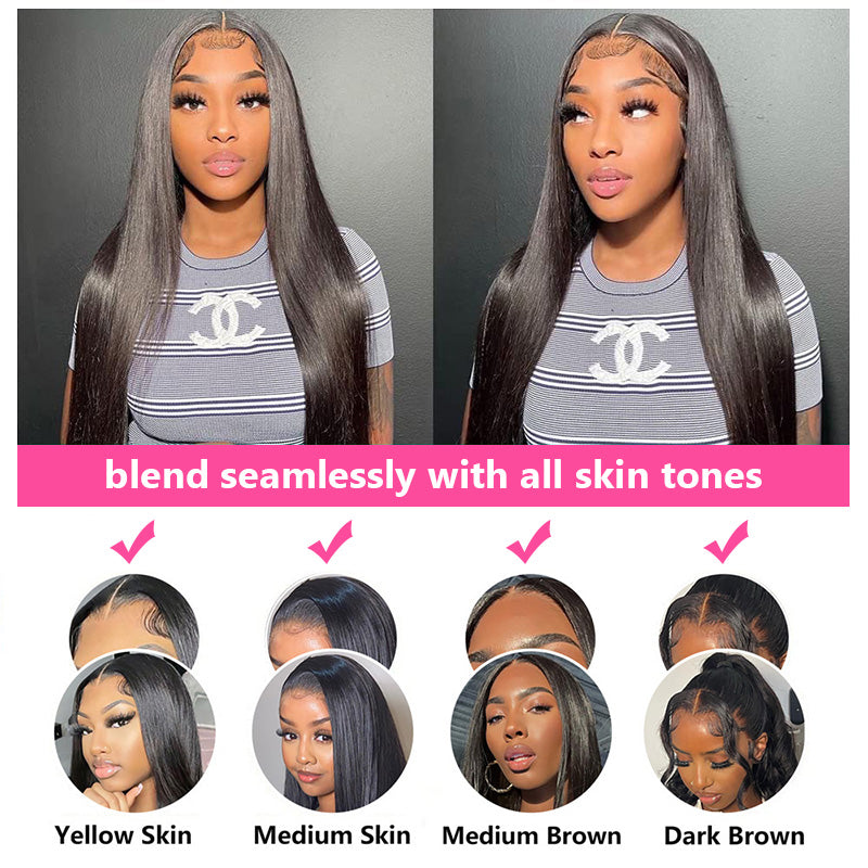 Bling Hair Ready to Wear Glueless Lace Front Human Hair Wigs Brazilian Straight Bleached Knots Pre-Cut Lace Frontal Wig Pre-plucked