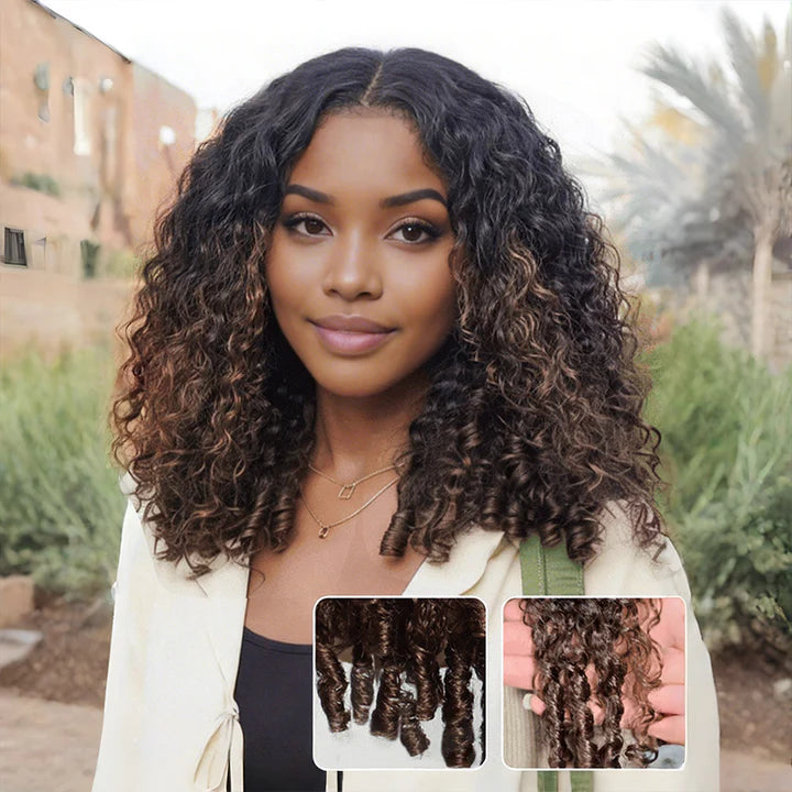 360 Burmese Curly Chestnut Brown Ombre Invisi Strap Snug Fit Transparent Lace Frontal Bleached Knots Pre Cut Lace Wig Glueless Top Human Hair Wig