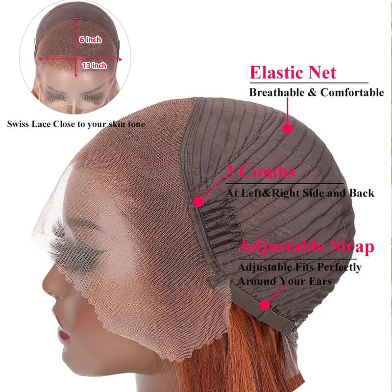 New In Ginger Highlights On Brown Hair 13x6 Lace Frontal Invisi Strap Skin Lace Body Wave Human Hair Wig【 Support Pre-Cut Lace + Pre-Layered】