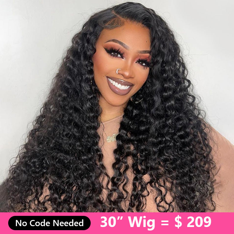 Deep Wave 13x6 13x4 Lace Frontal Wig Natural Color Human Hair Wig 180% Density