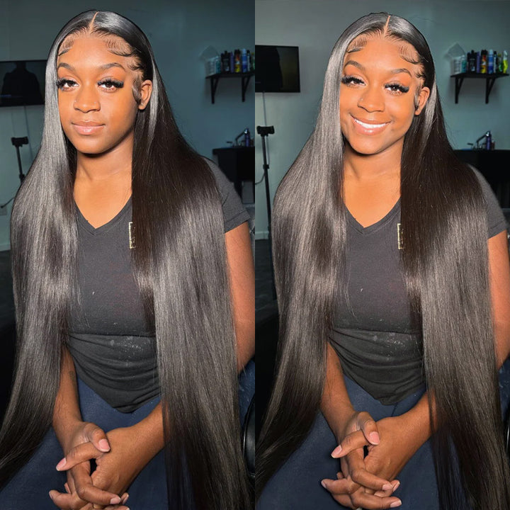 Bling Hair 16-40 Inch Straight Lace Front Human Hair Wigs 13x4 Full Frontal 180% 210% 250% Density
