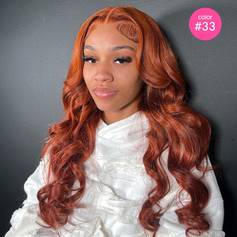 Body Wave Lace Front Colored Human Hair Wigs Brown Burgundy Ginger