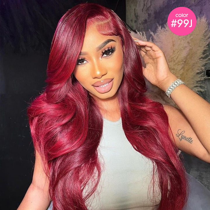 Body Wave Lace Front Colored Human Hair Wigs Brown Burgundy Ginger