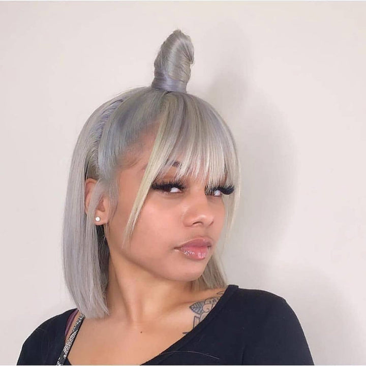 Silver Grey Bob Wig Virgin Human Hair Pre Plucked Silky Straight Lace Frontal Bob Wig with Baby Hair