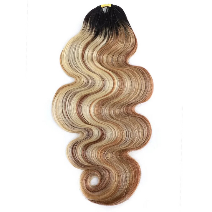 New Double Drawn T-Natural Black Mixed #27/30/613 Body Wave Feather Crochet Human Hair Extensions In Bling Hair