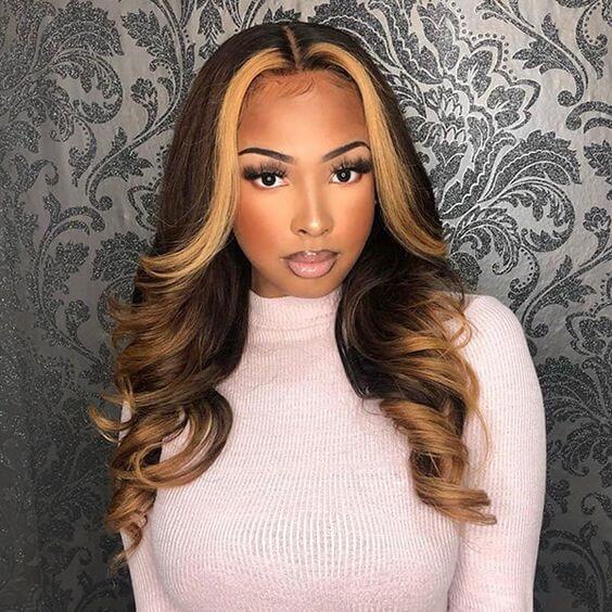 Ombre Brown Highlight Wavy Pre Plucked Lace Wigs