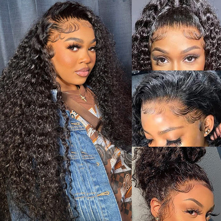 Deep Wave 360 Lace Frontal Wigs 100% Human Hair Wigs Preplucked Hairline Upgraded Glueless