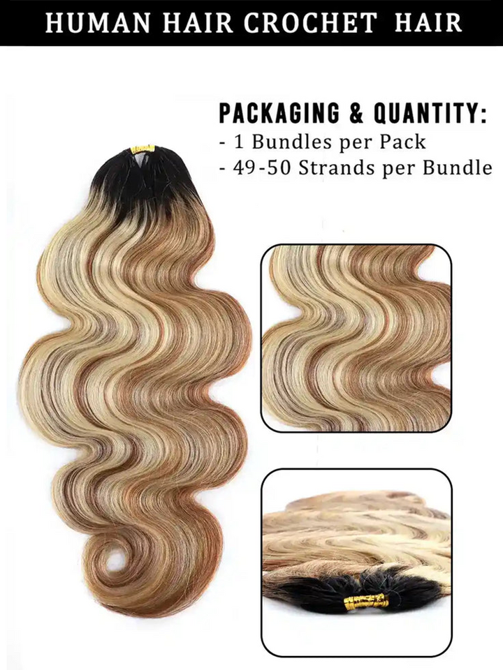 New Double Drawn T-Natural Black Mixed #27/30/613 Body Wave Feather Crochet Human Hair Extensions In Bling Hair