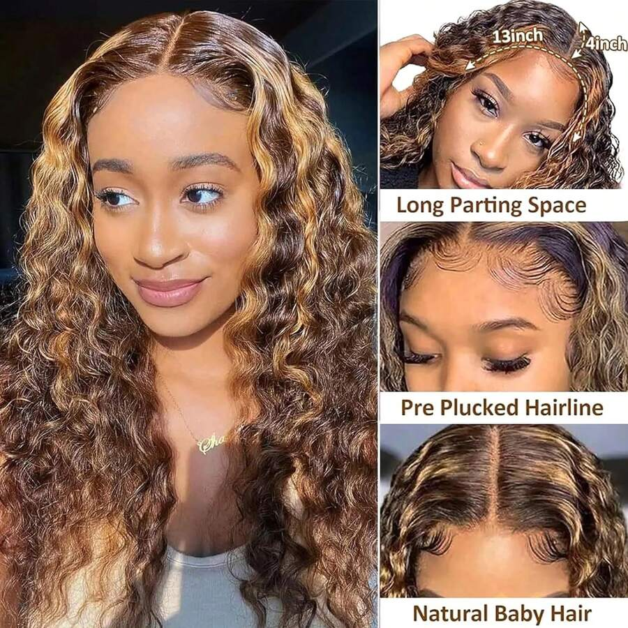 Honey Blonde Highlight Water Wave Pull Go 13x6 And Full Pull Go 13x4 Skin Lace Wig Tiny Knots Glueless Wig