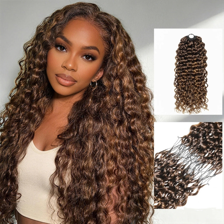 Bling Hair New In Chocolate Brown Water Wave Crochet Hair Machine Made Feather Crochet Human Hair Extension