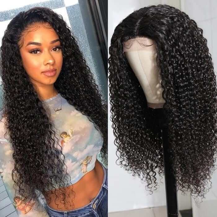 Super Sale $257=32 Inch Curly 4X4 Lace Closure Wig Glueless Human Hair Wig
