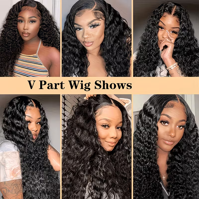 Drawstring Pull Go Wig | Deep Wave Curly V Part Glueless Wig Beginner Friendly Undetectable Leave Out Natural Scalp Thick Human Hair Blinghair
