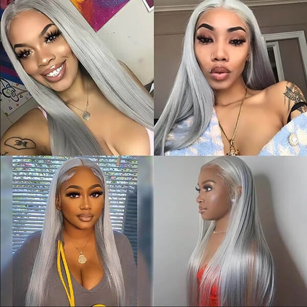 30 32Inch Grey Straight Lace Frontal Human Hair Wig Preplucked Colored HD Transparent Lace Wigs For Women Bling Hair wig