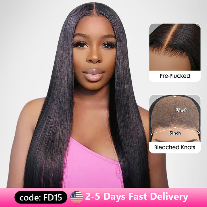 Straight Glueless 5x5 Lace Closure Human Hair Wigs Pre-Everything 180% Density