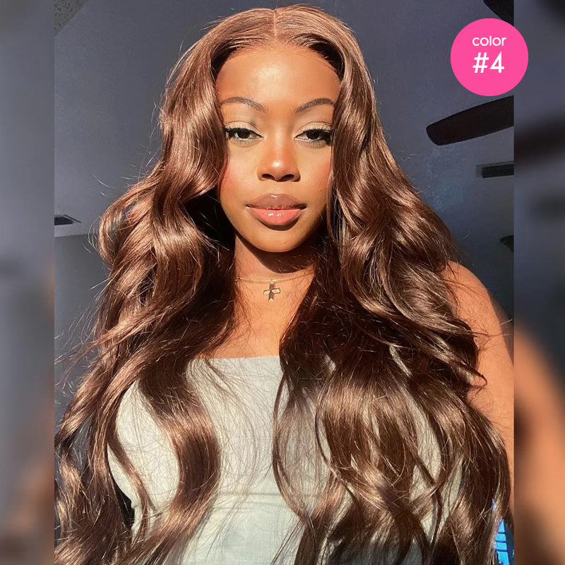 Glueless 5x5 Lace Closure Human Hair Body Wave Wigs Brown Burgundy Ginger