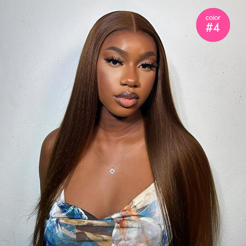 Glueless 5x5 Lace Closure Wig Straight Human Hair Brown Burgundy Ginger