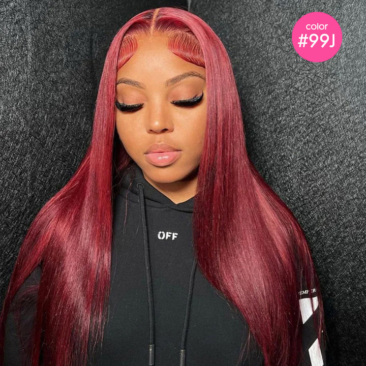 Glueless 5x5 Lace Closure Wig Straight Human Hair Brown Burgundy Ginger