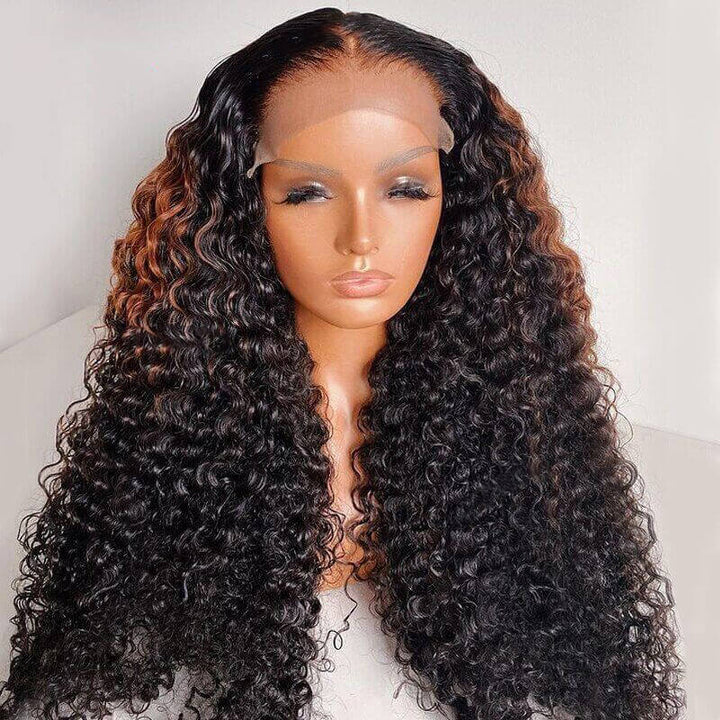 Curly 5x5 Lace Closure Wig Highlight Brown Colored Human Hair Wig Glueless Wig