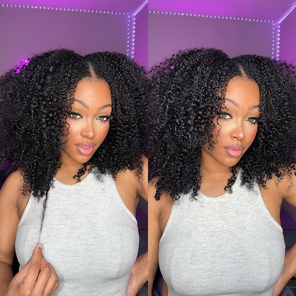 Afro Kinky Curly V Part Human Hair Wigs No Leave Out Glueless Wig
