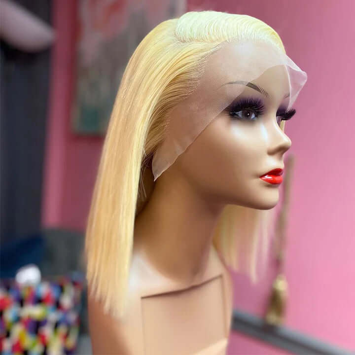 4x4 Transparent Lace Closure Wigs Short Bob Wigs 613 Blonde Straight Human Hair Wigs