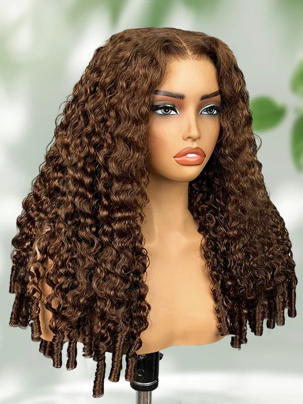 Chocolate Brown Burmese Curly Glueless Wig Human Hair Pull Go 13x6 Full Lace Snug Fit Drawstring Wear And Go Wig