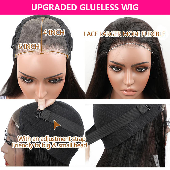 Curtain Bangs Glueless Human Hair Wigs Layered Cut 250% Density 6x4 Lace Closure Wig Yaki Straight