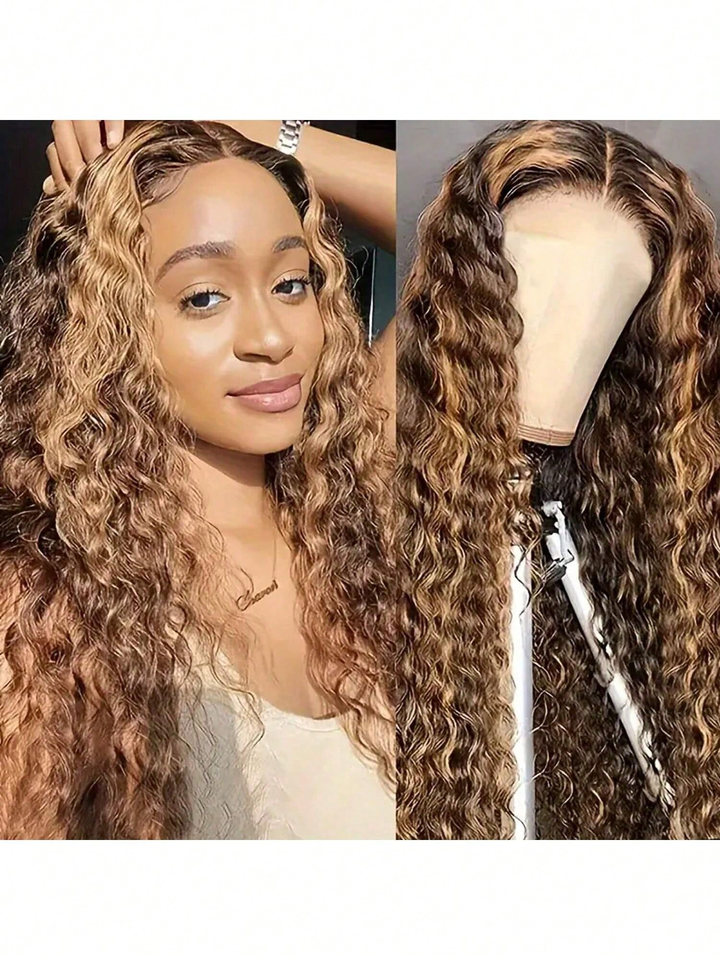 Honey Blonde Highlight Water Wave Pull Go 13x6 And Full Pull Go 13x4 Skin Lace Wig Tiny Knots Glueless Wig