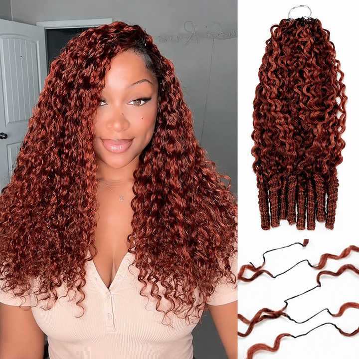 Bling Hair New In #33 Burmese Curly Crochet Human Hair For Black Women Reddish Brown Burmese Curly Crochet Hair Miracle Knots Plush Texture Time-Saving Wear[No Code Needed]