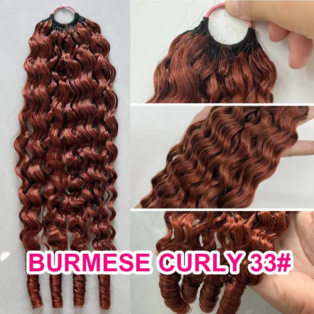 Bling Hair New In #33 Burmese Curly Crochet Human Hair For Black Women Reddish Brown Burmese Curly Crochet Hair Miracle Knots Plush Texture Time-Saving Wear[No Code Needed]