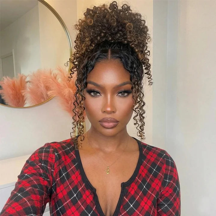 360 Burmese Curly Chestnut Brown Ombre Invisi Strap Snug Fit Transparent Lace Frontal Bleached Knots Pre Cut Lace Wig Glueless Top Human Hair Wig