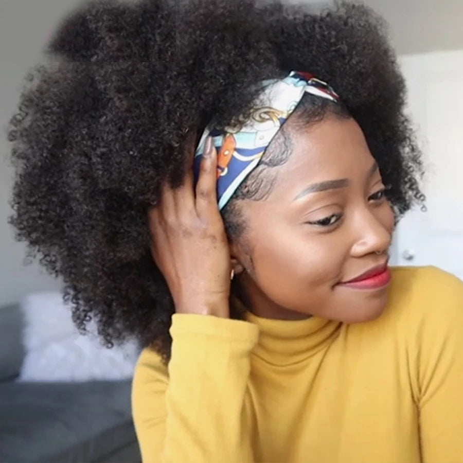 Afro kinky Curly Headband Human Hair Wigs Full Machine Made Brazilian Remy Human Hair Wigs For Women