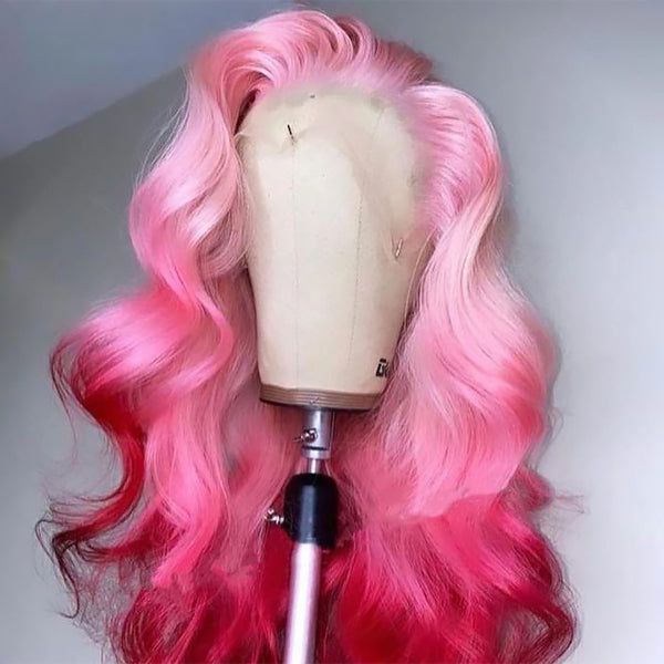 Barbie Pink Straight/Body Wave Human Hair Wig Ombre Rose Pink Color Pre Plucked Wigs