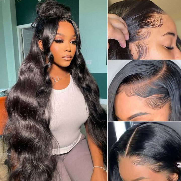 Body Wave Free Part Natural Black 13x6 Lace Frontal Wig Human Hair Wig