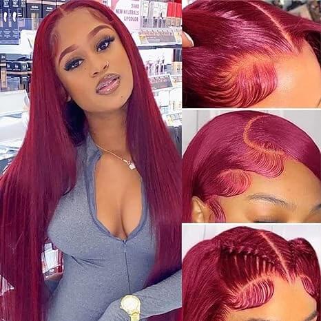 Burgundy Pre-cut Wigs Human Hair 99j Lace Front Wig 13x4 13x6 Straight Glueless Human Hair Wigs Pre Plucked Hairline