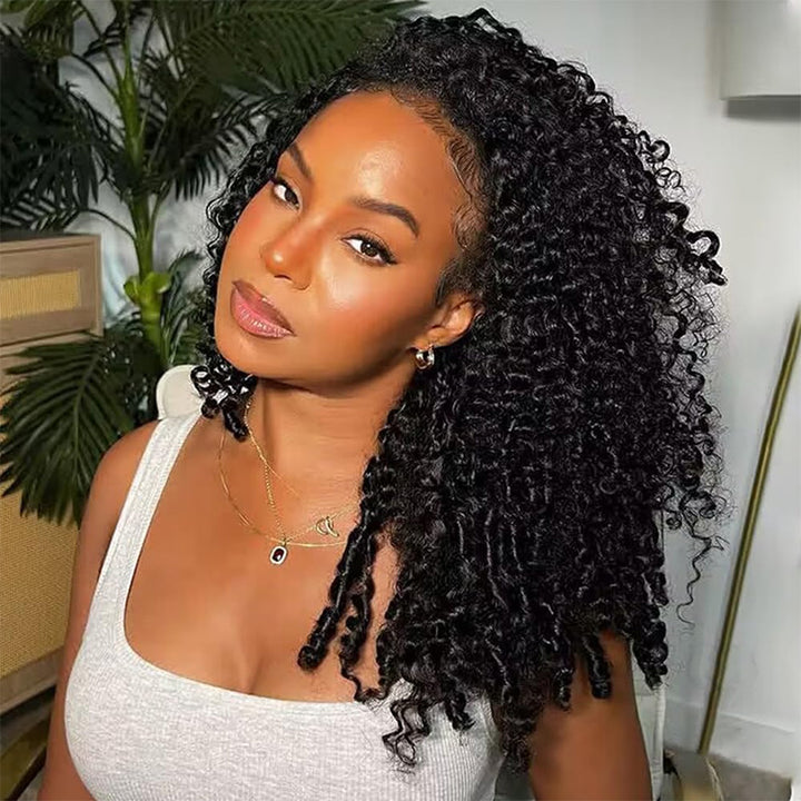 [No Code Needed] Burmese Curly Half Wig Human Hair Flip Over Drawstrings Glueless Wig