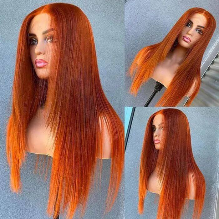 Burnt Orange Straight 13x4 Lace Front Straight Butterfly Haircut Ginger Wig Layered Hair