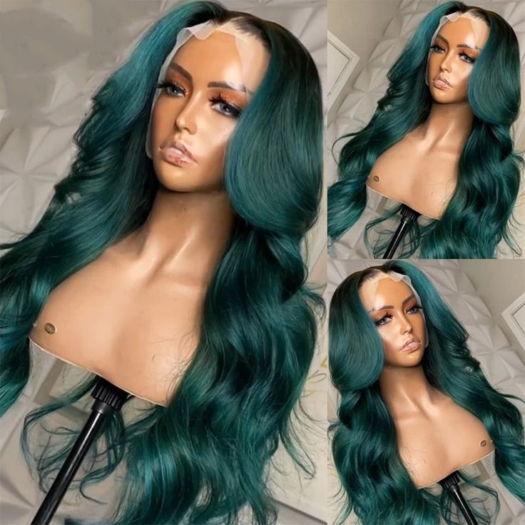 Dark Green Body Wave Lace Wigs With Baby Hair 220%/180% Density Bling Hair