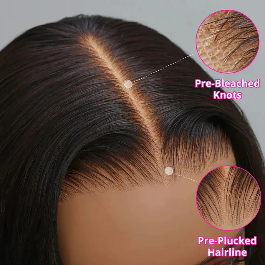 Wear&Go Glueless Pre Cut Lace Straight 4x6 Air Wig Lace Bob Human Hair Wig Bleached-Knots