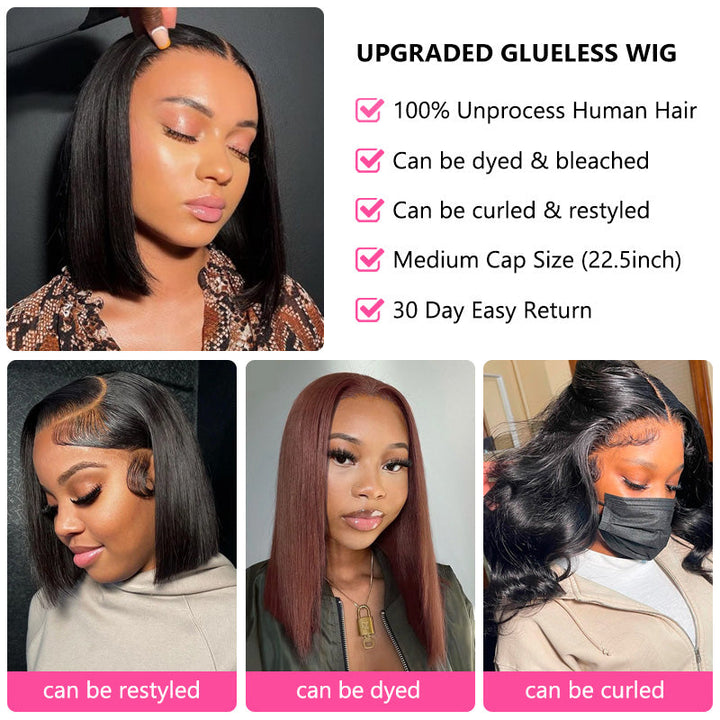Glueless Human Hair Wigs Bob 5x5 4x6 Pre-Cut Lace Closure Wig Pre-plucked Hairline Bleached-Knots