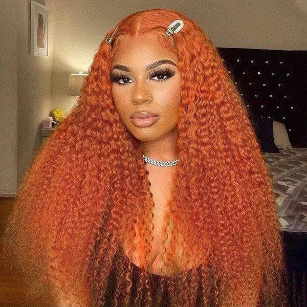 Ginger Orange Curly Lace Front Wigs Human Hair Pre-Plucked Color Wigs