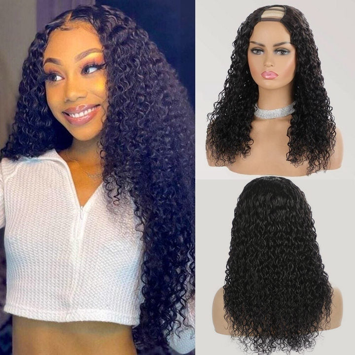 U Part Wig Human Hair Glueless Jerry Curly No Sew In No Gel NO Leave Out Beginner Friendly
