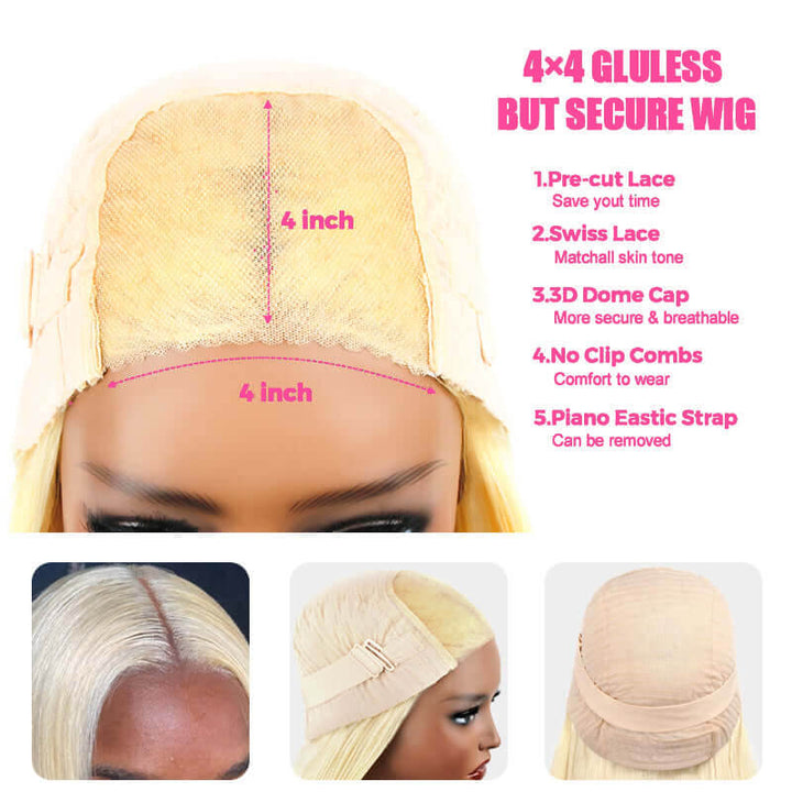 613 Blonde Wear & Go 4*4 5*5 Transparent HD Lace Closure Straight Wig