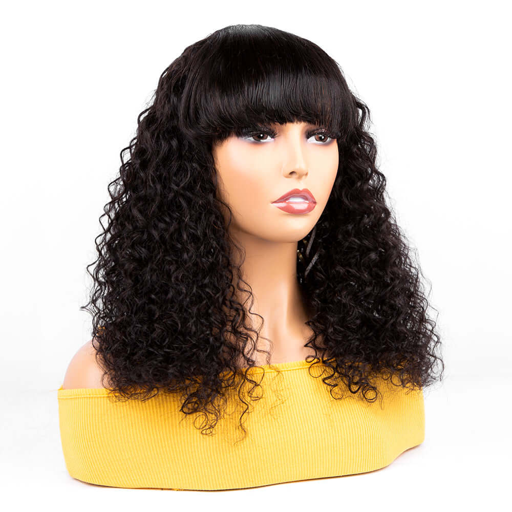 Long Curly Human Hair Wigs With Bangs--BlingHair