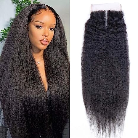 Kinky Straight HD 5x5 Lace Closure Pre Plucked with Baby Hair Free Part Yaki Straight Human Hair Closure