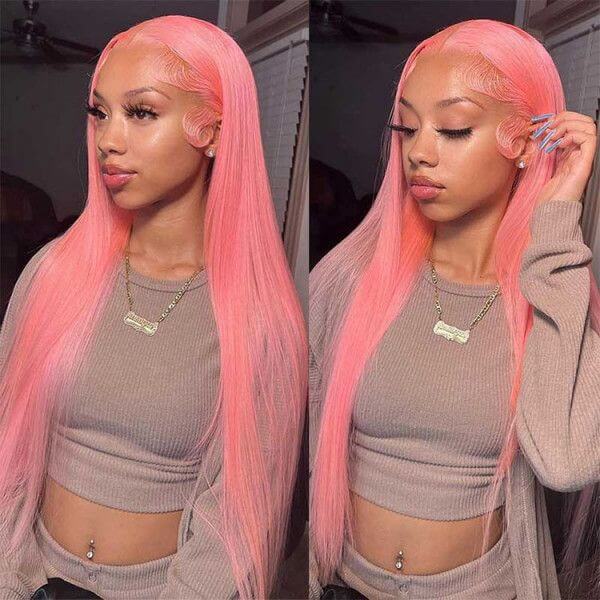 Light Pink Color Straight Lace Front Wig丨Halloween Sale