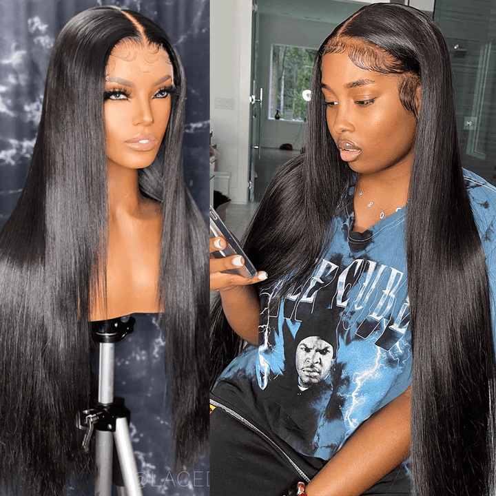 Long Straight 13x6 Lace Frontal Wig Natural Black Human Hair Wigs Free Part