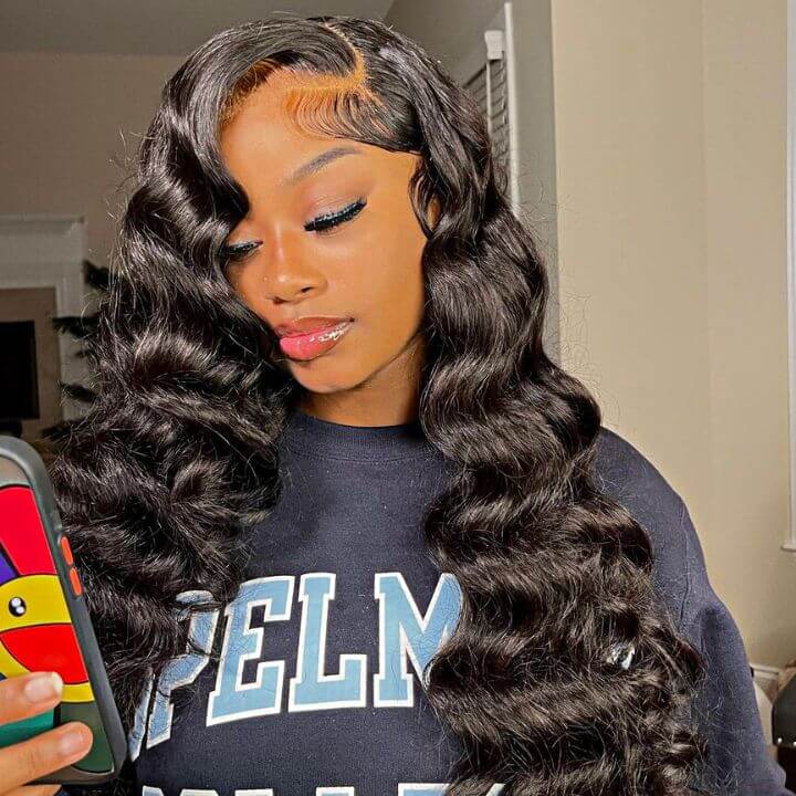 Loose Wave Full 13x4 Lace Frontal Wig Human Hair Wigs Natual Black Free Part