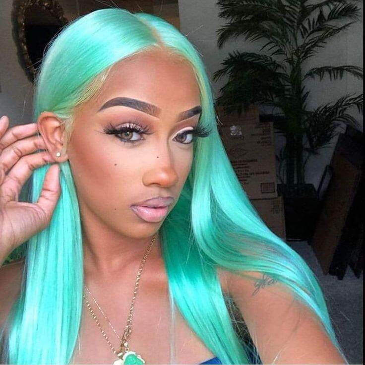 Mint Green Color Body Wave Human Hair Wigs Pre Plucked With Baby Hair Bling Hair