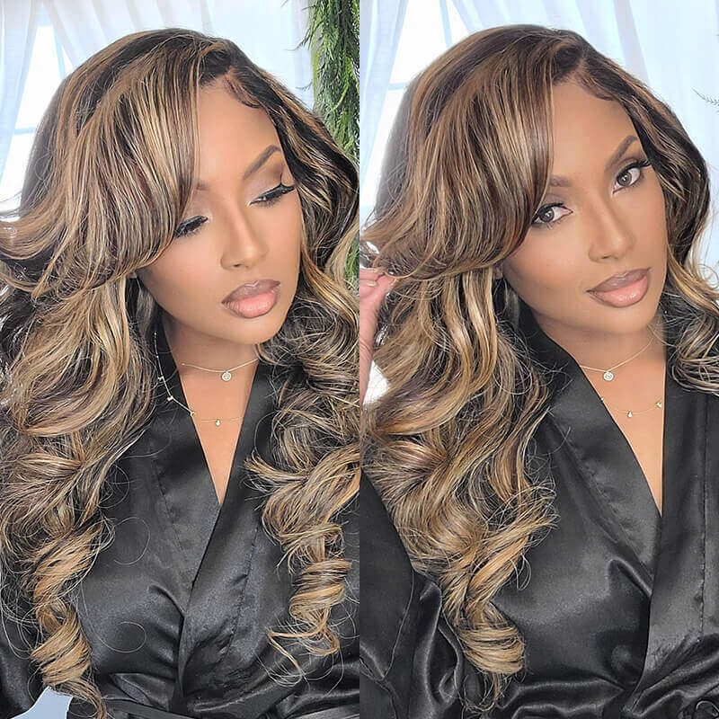Real Glueless Wig 5x5 Lace Front Balayage Highlights Colored Wig Transparent Body Wave/Straight Human Hair Wigs