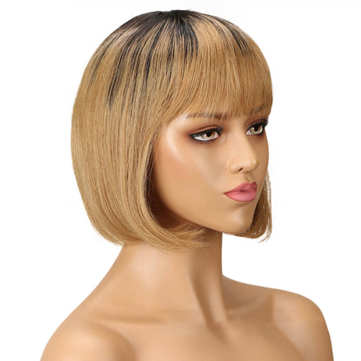 Short Ombre Honey Blonde Bob Wig With Baby Hair Honey Brown Straight Human Hair Wigs